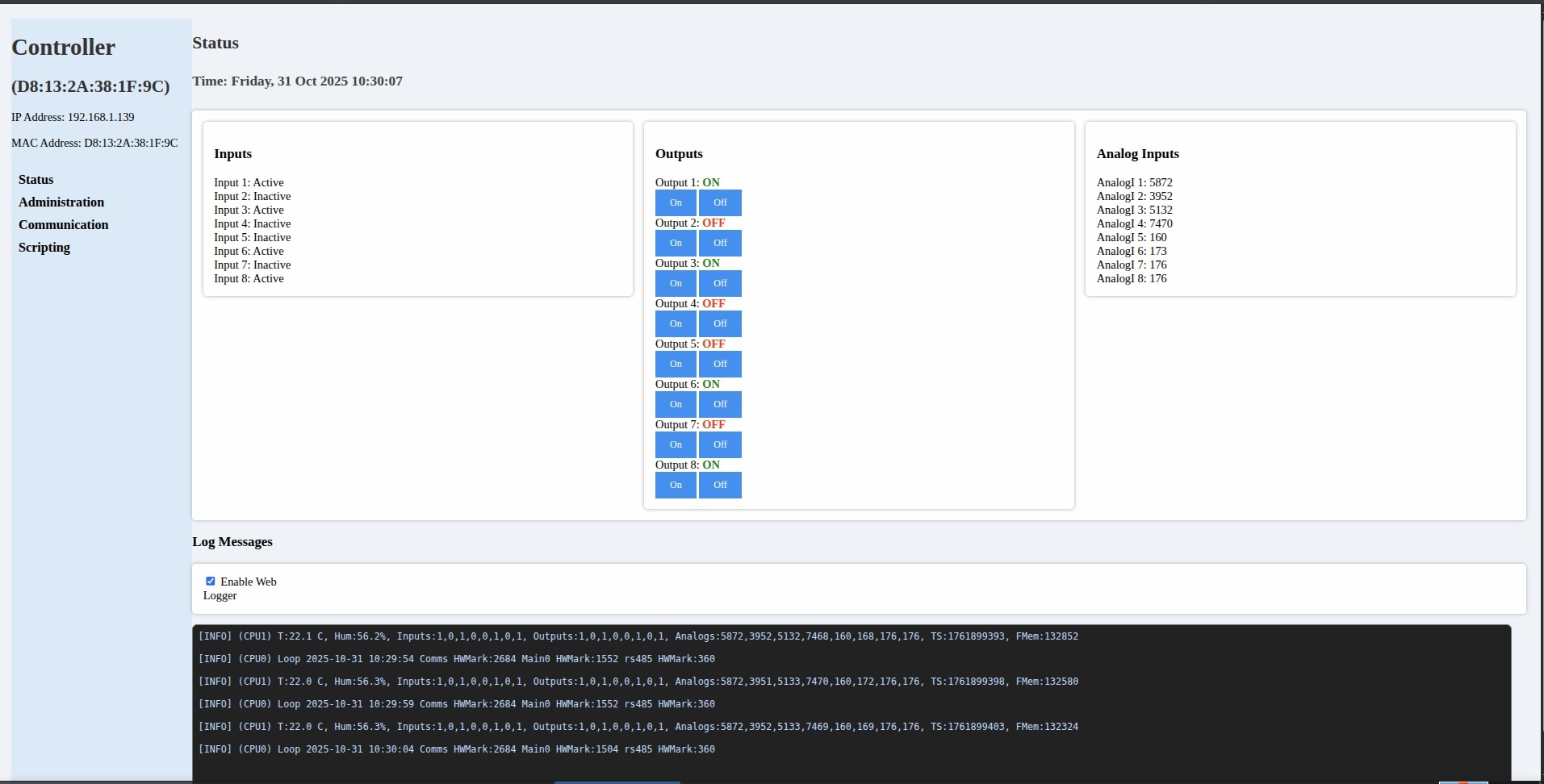 Firmware : Webserver manual control dashboard
